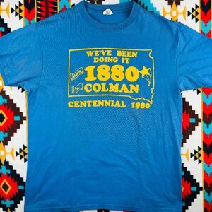 Vintage 1980 Coleman Centennial Graphic T-Shirt Blue Hanes Beefy-T USA Made XL